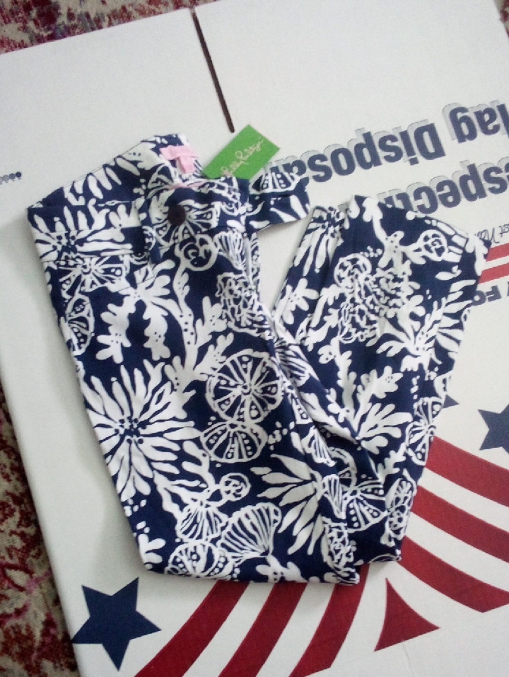Bright Navy Low Rise Cropped Coral Reef Cotton Pants Size 0 NWT